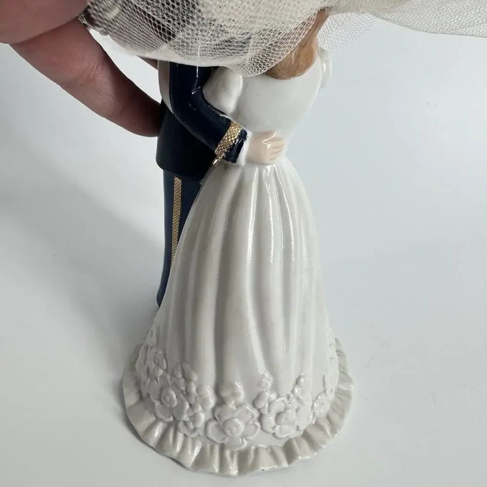 Lefton China Vtg 1986 Hand Painted Bride and Groom Figure/Cake Topper Veil